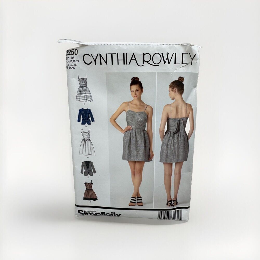 Cynthia Rowley Simplicity Sewing Pattern 2250 Dress Jacket Tie Belt 14-22
